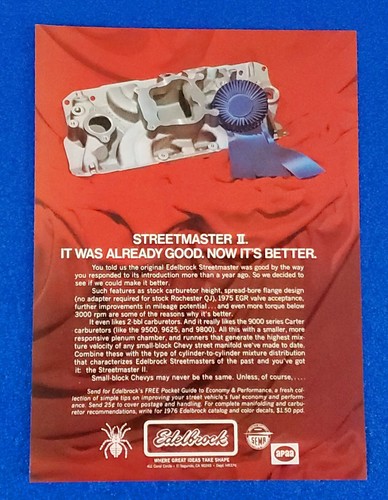1976 EDELBROCK STREETMASTER II ALUMINUM INTAKE MANIFOLD ORIGINAL PRINT AD CHEVY