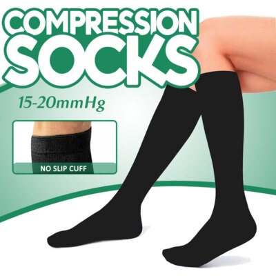 Cotton Compression Socks for Men & Women Circulation Knee High Socks 15-20mmHg