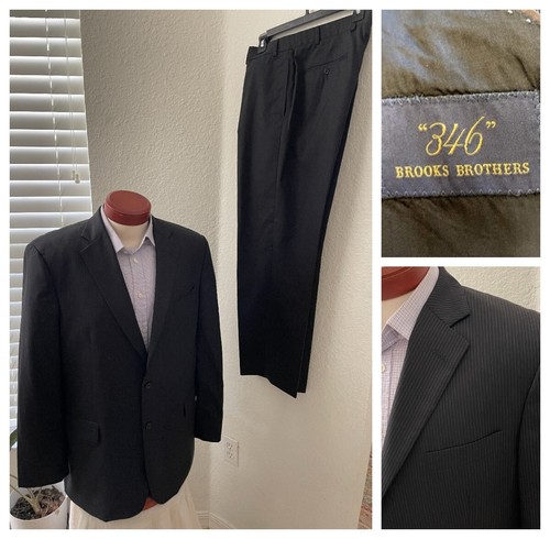Brooks Brothers Black w Pinstripes Suit Men's 44L Pants 36x31 346 2pc Formal