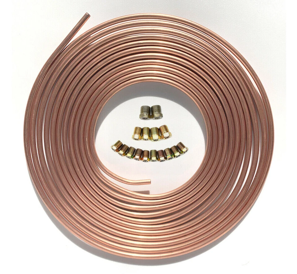 2X Kit de Tubulação de Linha de Freio de Cobre Níquel 3/16"Od 25Ft Rolo de Bobina Encaixes Universais - Imagem 2 de 4