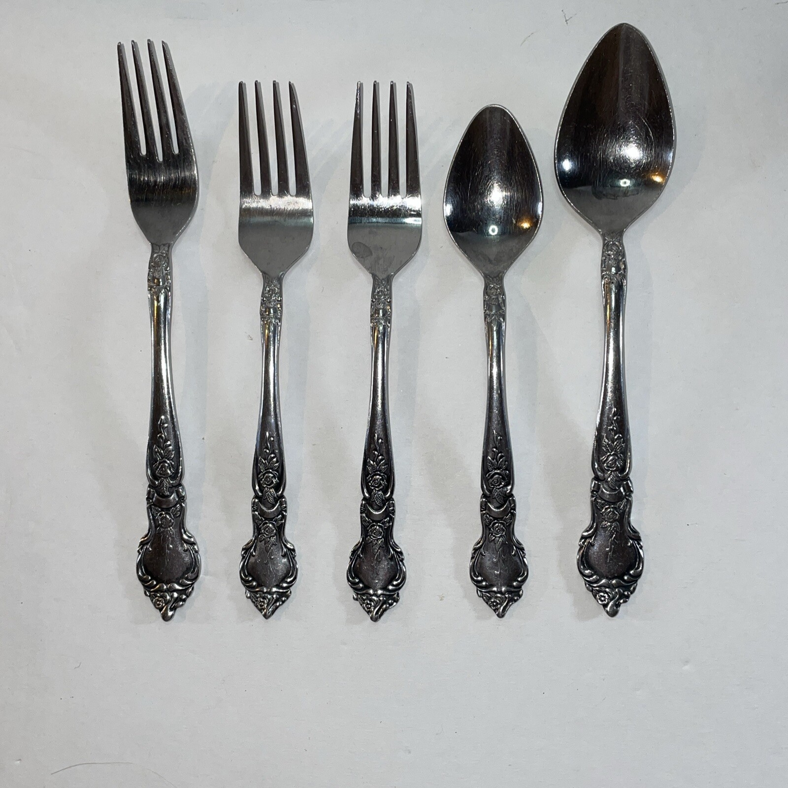 5 - National Stainless ROSE & LEAF Flatware Japan Assorted Forks & Spoons