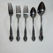5 - National Stainless ROSE & LEAF Flatware Japan Assorted Forks & Spoons