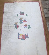 Antica coperta trapuntata bambino fatta a mano asilo filastrocca 3 orsetti riccioli oro