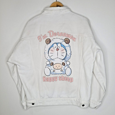 White Doraemon Denim Jacket Size XXL Anime Cartoon Graphic Kawaii Jean
