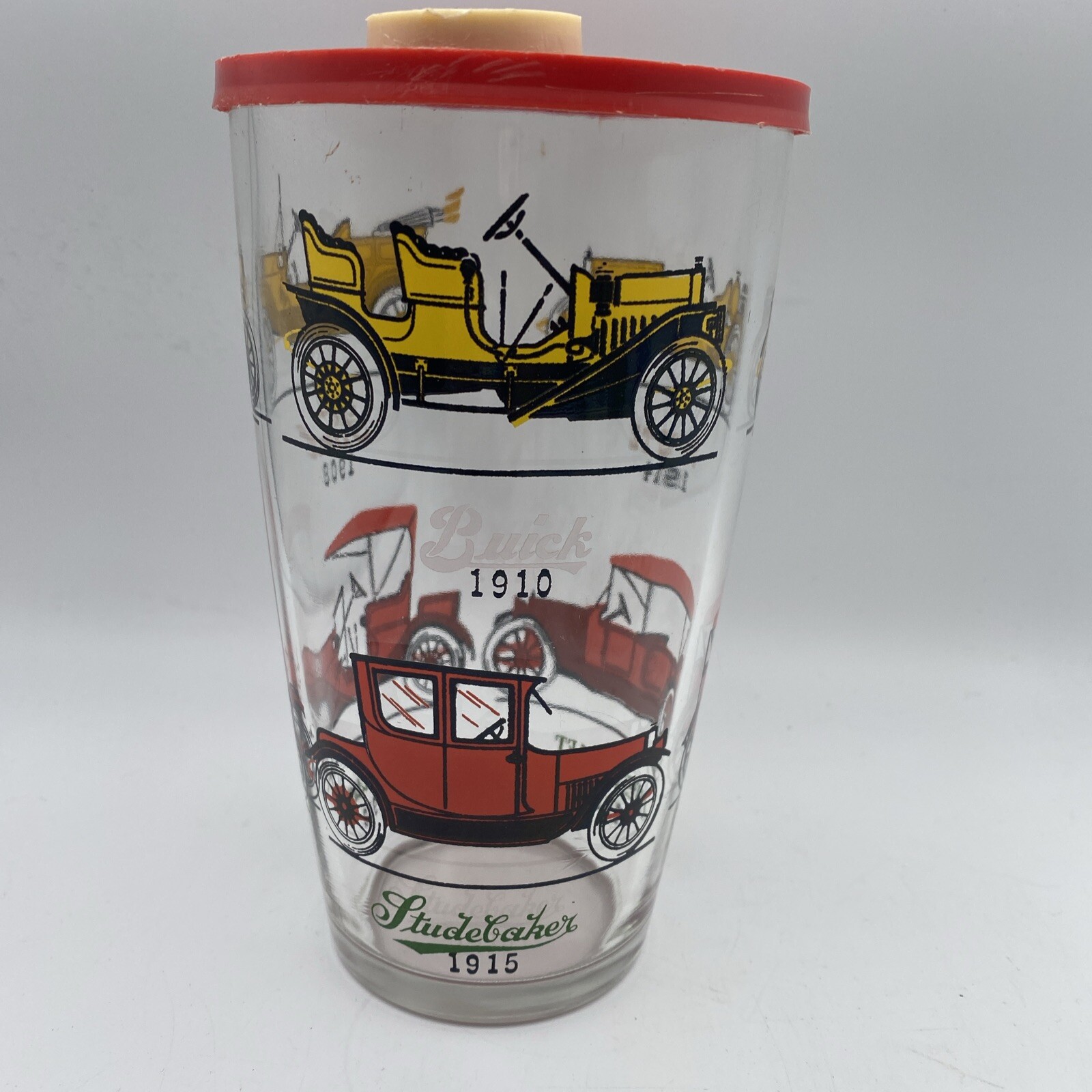 Vintage Auto Art Cocktail Shaker with 4 Tumbler Glasses, Hazel Atlas