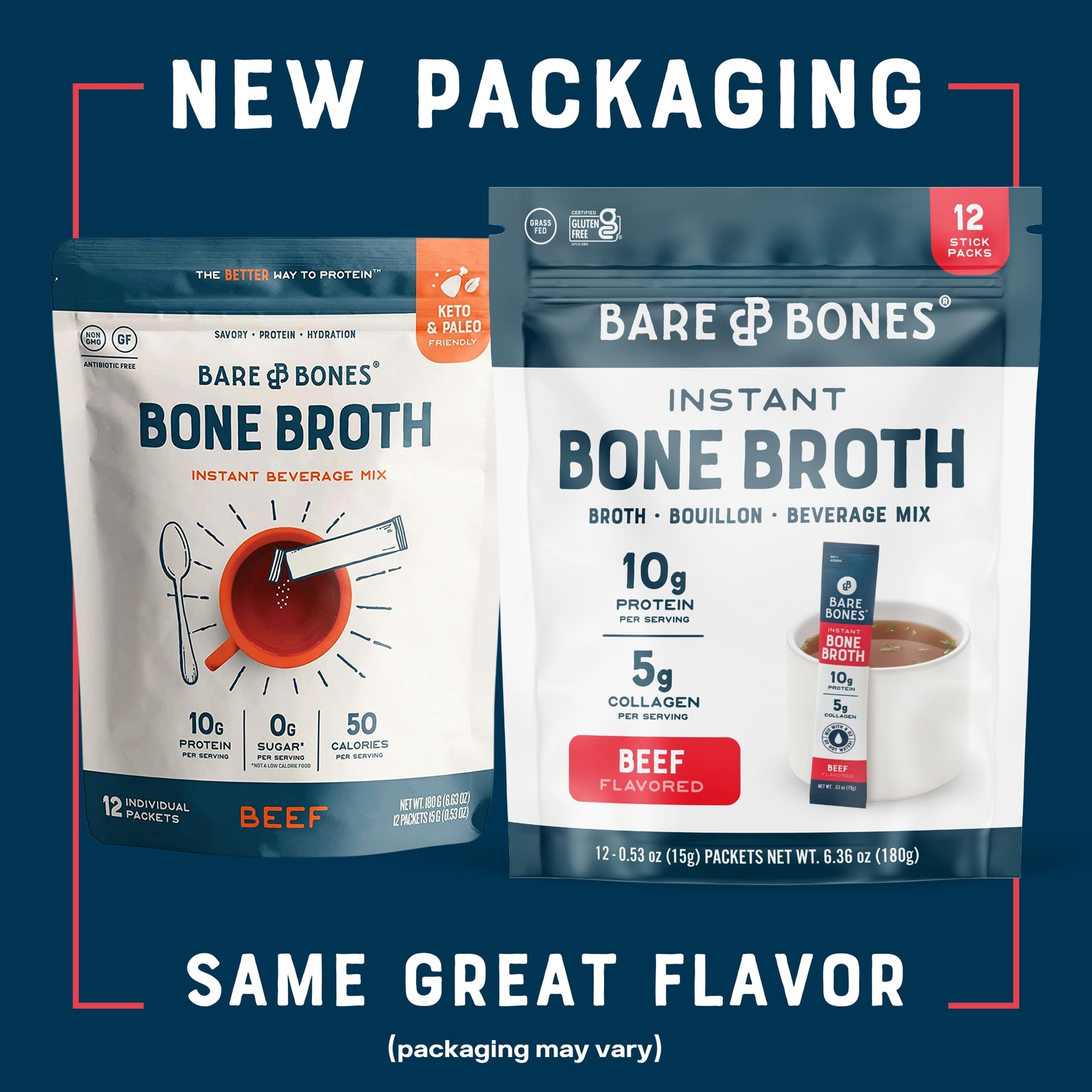 Bare Bones Beef Bone Broth Instant Powdered Mix | Rich Savory Packets on-the-...