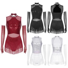 Womens Dancewear Gloves Costume Glittery Dress Rumba Unitards Cocktail Lyrical