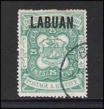 M26902 Labuan 1896 25c Green O/P Sg 80 Cat &pound;55