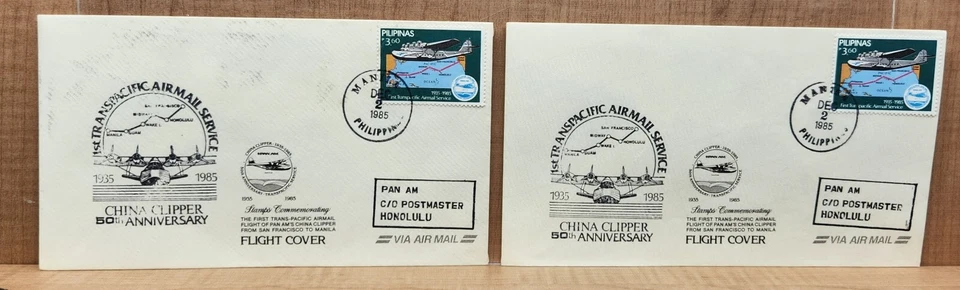Trans Pacific Airmail Service Envelopes China Clipper Honolulu Philippines 1985 - Image 3 of 4