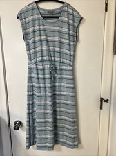 T by TALBOTS Tie Waist Stripe Midi Dress  Slit With Pockets Knit Blue SP
