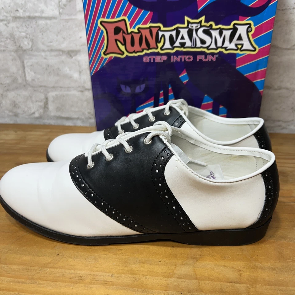 Zapatos de montar FUNTASMA blanco y negro para damas escuela secundaria animadora corbata 9 Foto 2 de 4