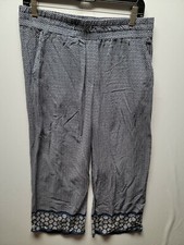 Dana Buchman Blue Geometric Print Capri Pants Size M Pull On Elastic Waist