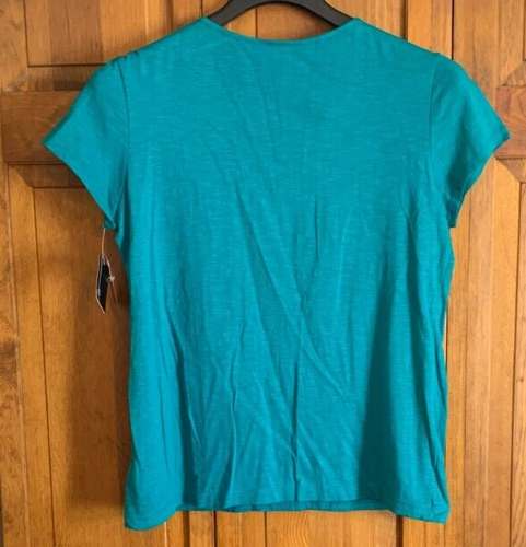 Women's NEW AGB Short Sleeve V-Neck Jade Cotton Blouse - L - Picture 4 of 4