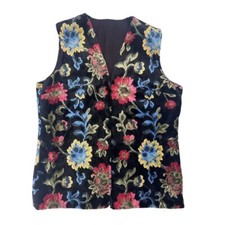 Vintage Floral Wacky Tapestry Carpet Vest M/L Rainbow Multicolor Boho Festival
