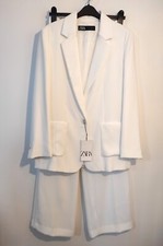 Zara Oversize Blazer & Wide Leg Trousers Co Ord Set Suit Size XS S Oyster White