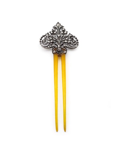 Silver Foliage Hairpin, Neo-Gothic, Wiese Style, Organi Material