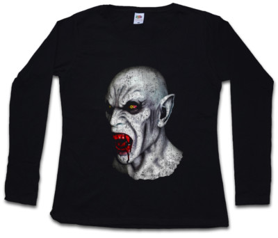 VAMPIRE HEAD DAMEN LANGARM T-SHIRT Zähne Gebiss Jaws Dracula Blut Vampir Bite