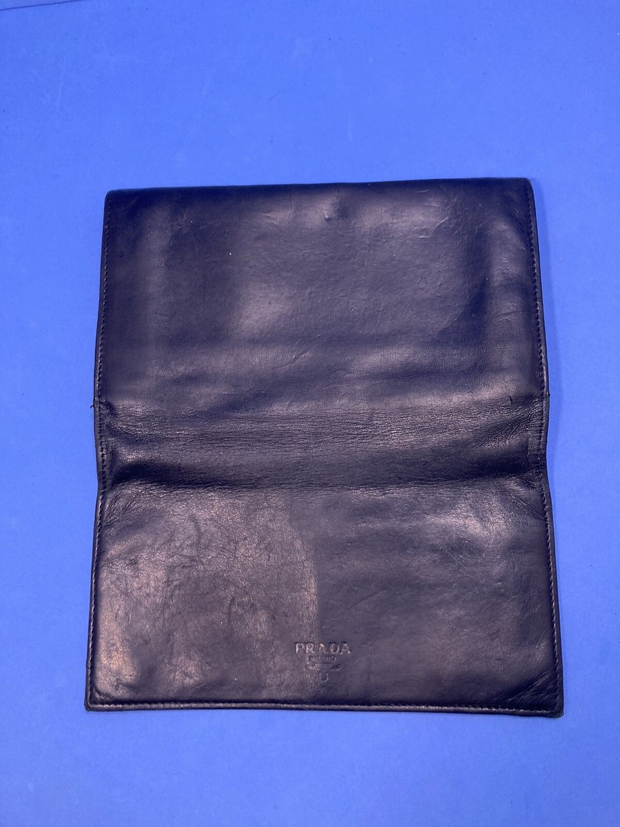 Prada Vintage Black Leather Logo Front BiFold Dual Snap Long