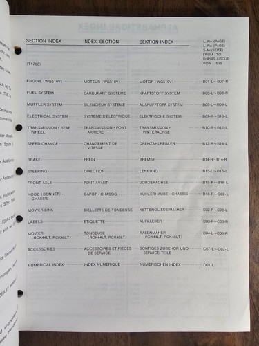 Kubota T1760 Lawn Tractor S/N 40001- Illustrated Parts Manual K1152-71811 1/99 - 第 4/13 張圖片