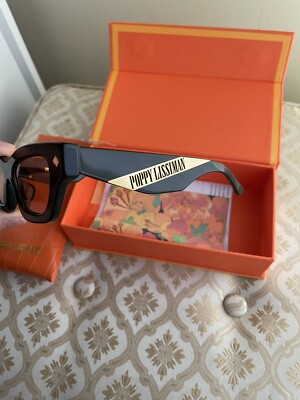 NWT Poppy Lissiman Black Cateye Sunglasses Orange Retro Lens  display picture 3