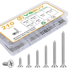 210Pcs Wood Screws Assortment Kit, 304 Stainless Steel Screws, Phillips Drive