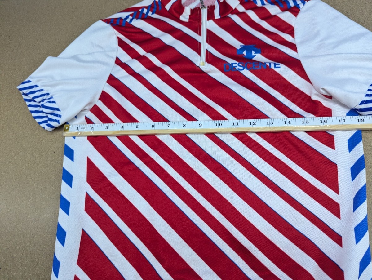 Vintage 80s Descente Cycling Jersey Mens Size L Red White Blue