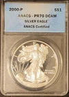 2000-P 1 OZ. SILVER AMERICAN EAGLE *ANACS PR70 DCAM* BLUE LABEL