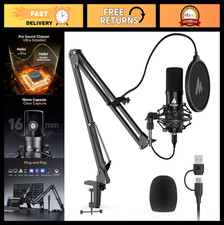 USB Microphone Kit - 192kHz/24Bit Plug Play Condenser Mic for PC, Podcast, Gam