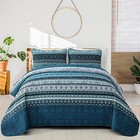  Boho Quilt Set Twin Size, Blue Bohemian Twin Quilt Bedding Set, Lightweight 