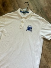 VTG 90  s Polo Ralph Lauren White Crest Cotton Polo Shirt Size Large
