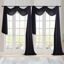 Chyhomenyc Black Sheer Scarf Valances for 42"W x 216"L Pack of 2 ,