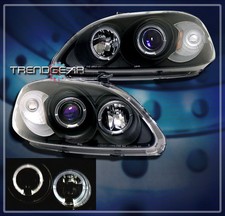 1996 1997 1998 Honda Civic Dual Halo Projector Headlights Lamp Jdm Black 234dr