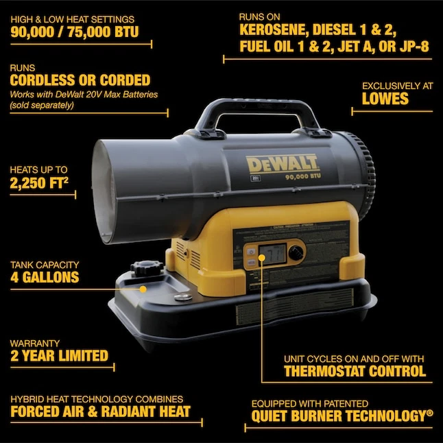 DEWALT 90000 -BTU Calentador de queroseno de aire forzado interior/exterior F340990 Foto 3 de 4