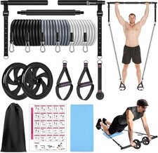 Pilates bar set with resistance bands, Pilates fitness bar with abdominal roller