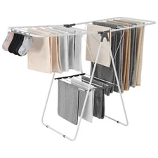 Uimoso 2-Tier Foldable Clothes Drying Rack with Sock Clips 21 Drying Rods White