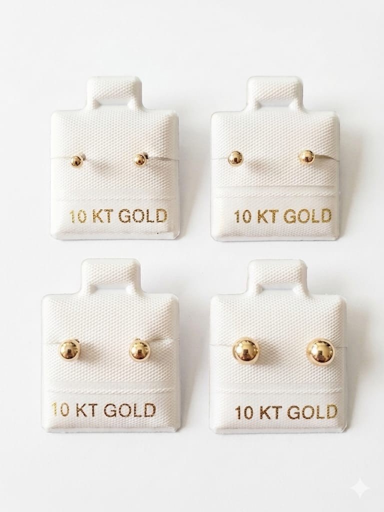 10k Yellow Gold Ball Stud Earrings - Classic Round High Polish