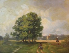 Antikes Ölgemälde Frau Kind Feldkreuz Bayern? um 1900