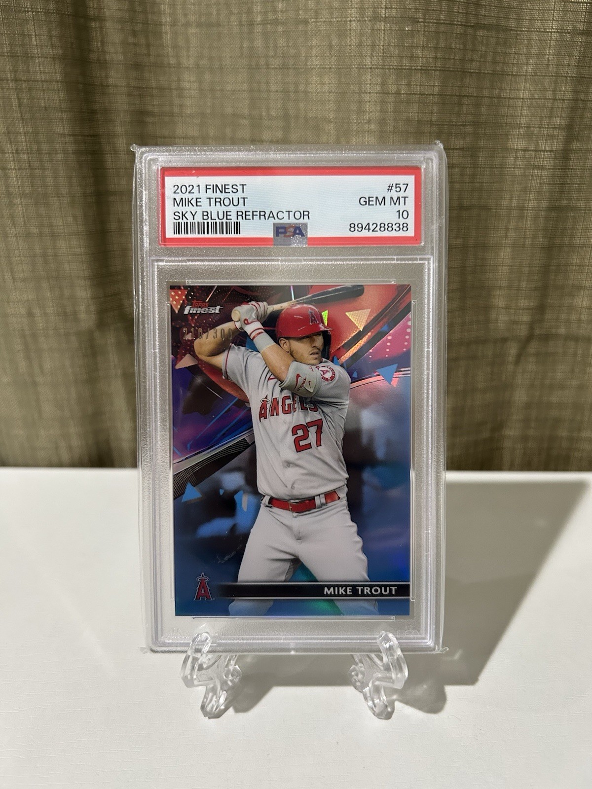 2021 Topps Finest Mike Trout #57 Sky Blue Refractor /300 PSA 10