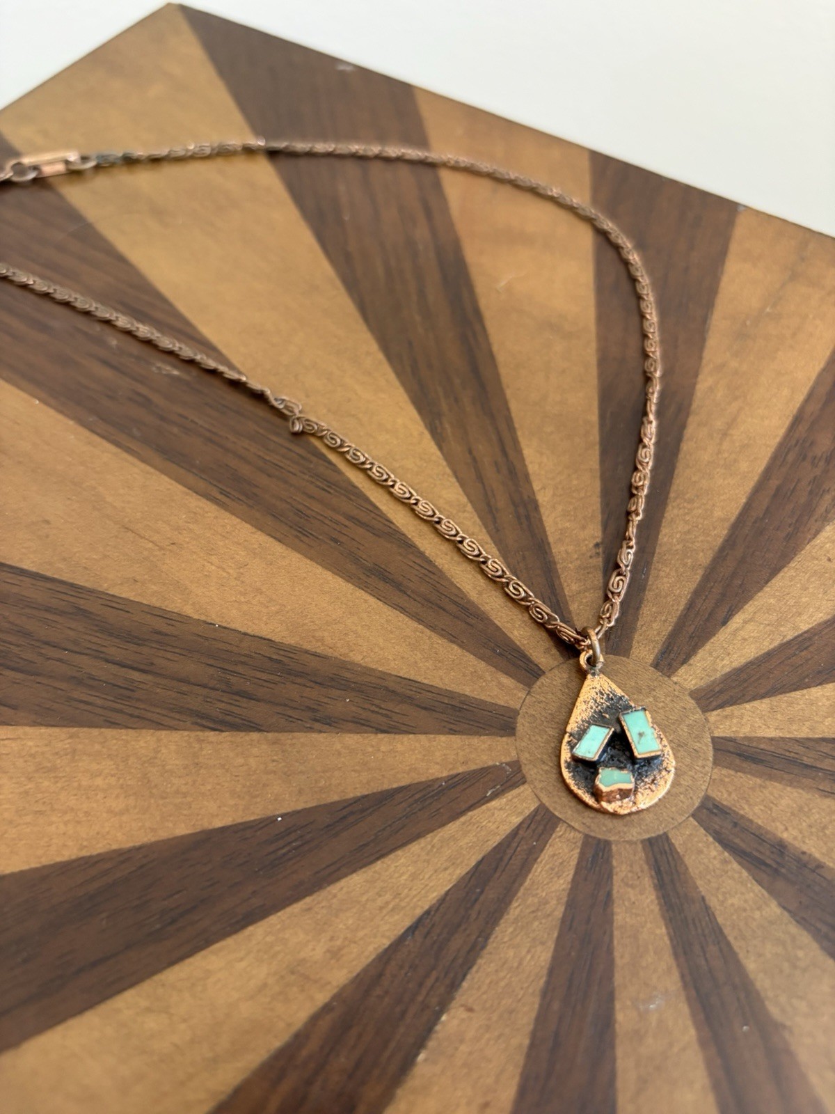 Vintage Solid Copper Teardrop Pendent Necklace Wi… - image 1