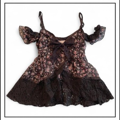 Vintage Liz Lisa Floral Off The Shoulder Ribbon Babydoll Cami Top