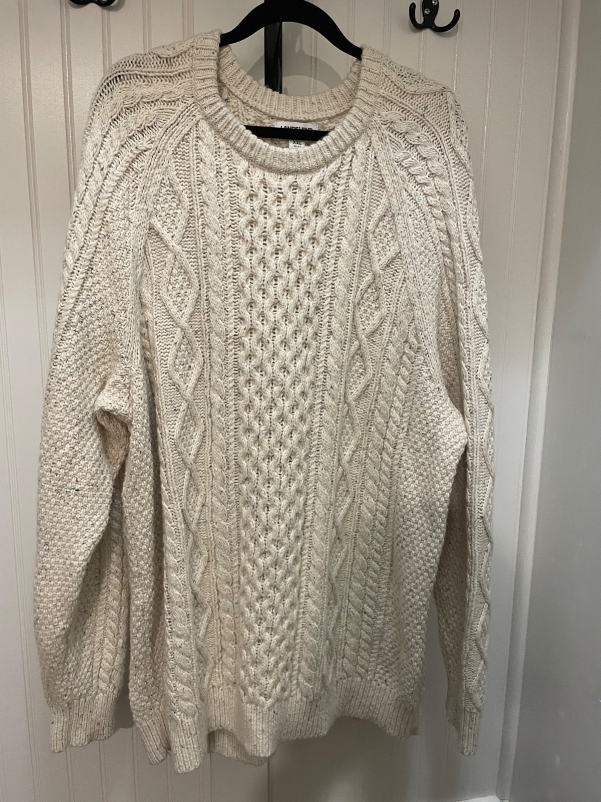 Oatmeal cream cable knit fisherman sweater by Lands' End
