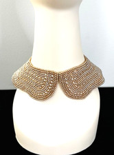 VTG Signed BAARE BEARDS JAPAN Champagne Faux Pearl Hand Beaded Satin Collar 14"