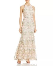 Eliza J - Appliqued Embroidered Halter Gown Pink Champagne