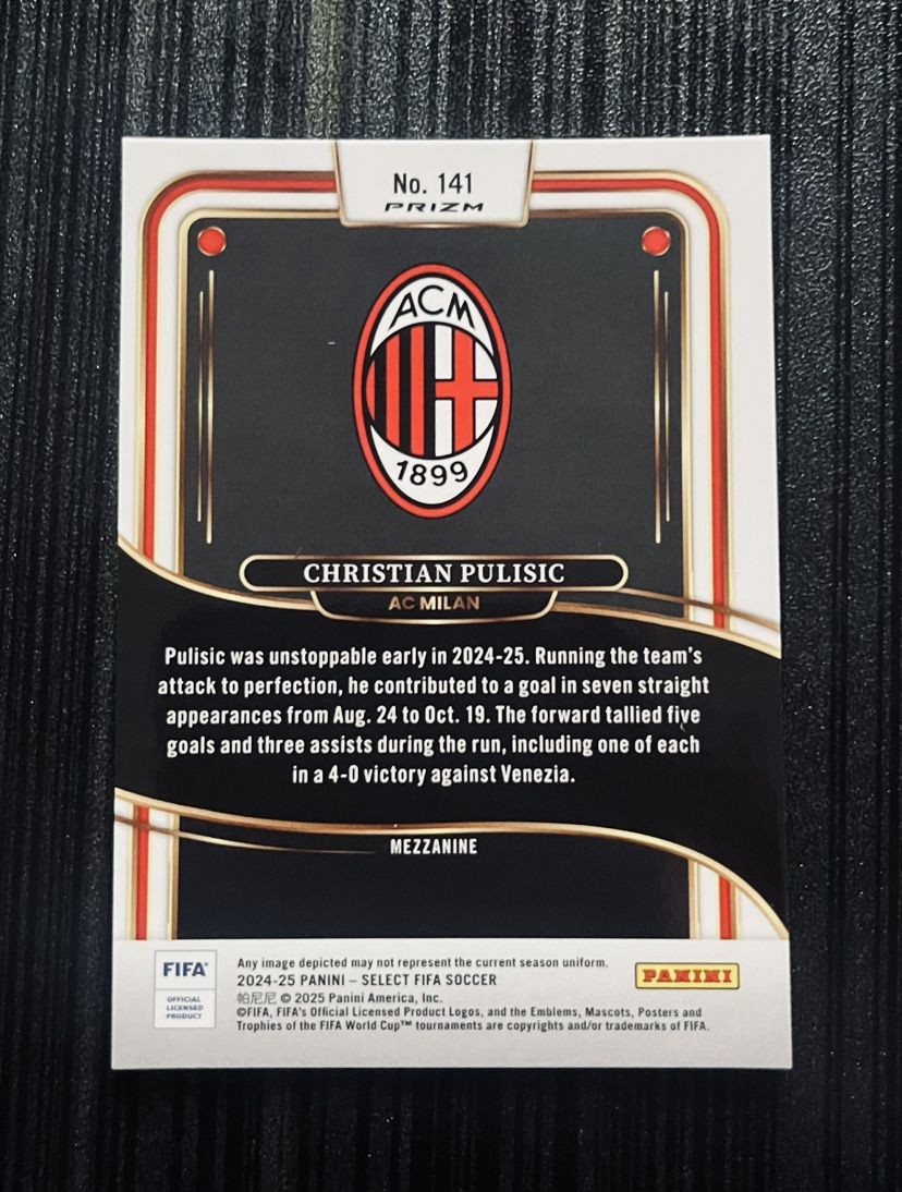 2024-25 Panini Select FIFA Zebra Prizm Mezzanine Christian Pulisic