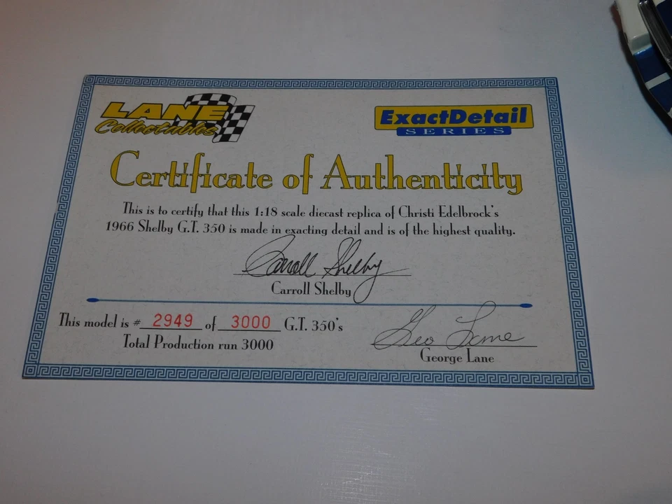 CARROL SHELBY SIGNED + COA - Lane Exact Details Christi Edelbrocks G.T. 350 1:18 - Image 4 of 4