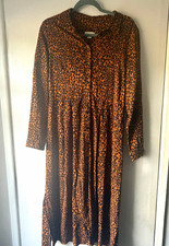 Monsoon Leopard Animal Print V-Neck Button Front Long Sleeve Midi Shirt Dress 12