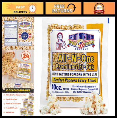 10oz Popcorn Machine Packets - Movie Theater Style Kernels, Salt & Oil (24 Pack)