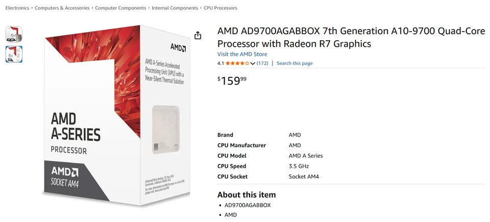 Procesador CPU de escritorio AMD A10-9700 3,50 GHz 4 núcleos Socket AM4 AD9700AGM44AB Foto 2 de 4