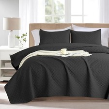 Queen Quilt Bedding Set Black Lightweight Bedspreads Full Size,Soft