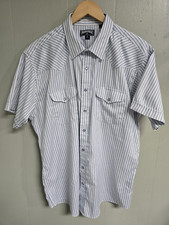 Panhandle Shirt Mens XL Blue Striped Button-Up Short Sleeve Pockets Casual Pearl